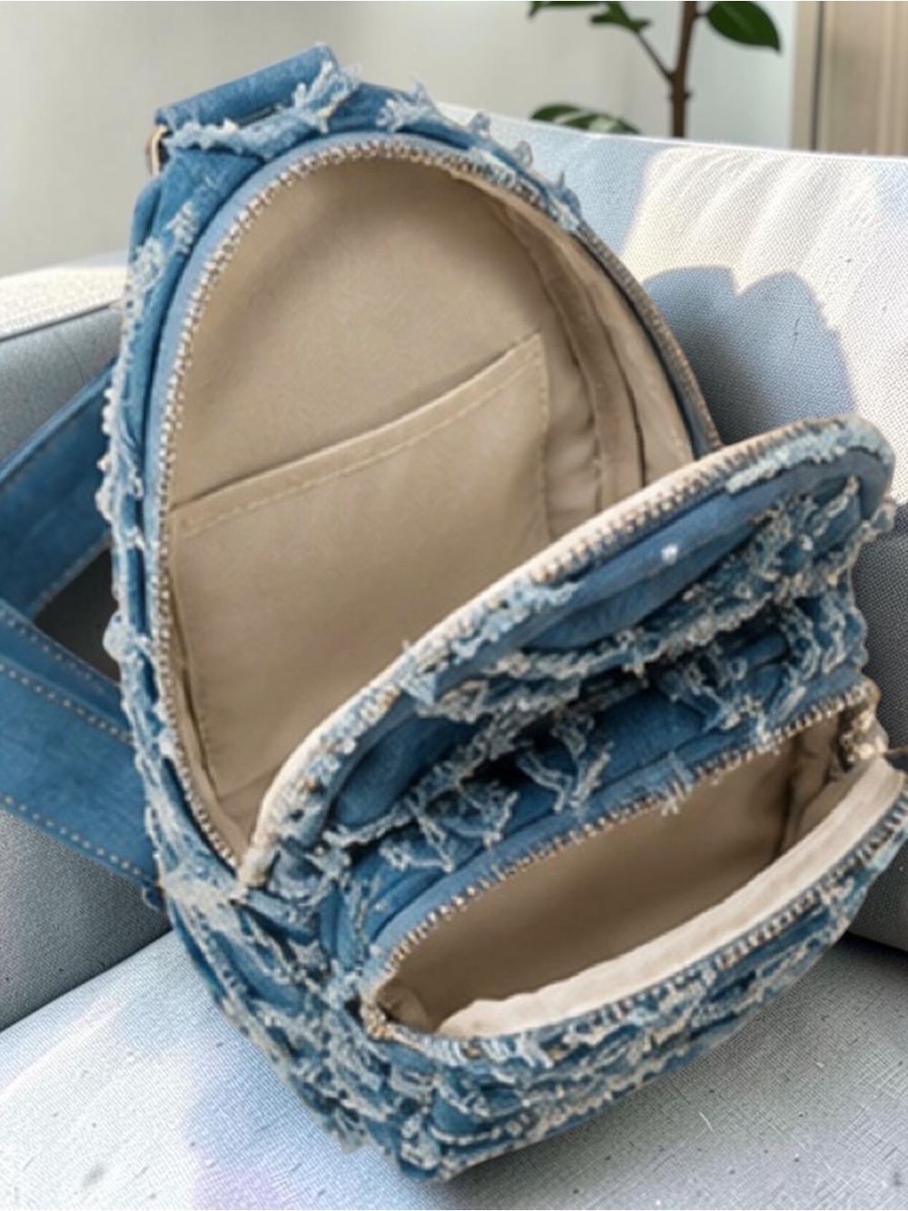 Wildfox Denim Blue Quilted Fringe Crossbody Sling Bag - Picture 3 of 5